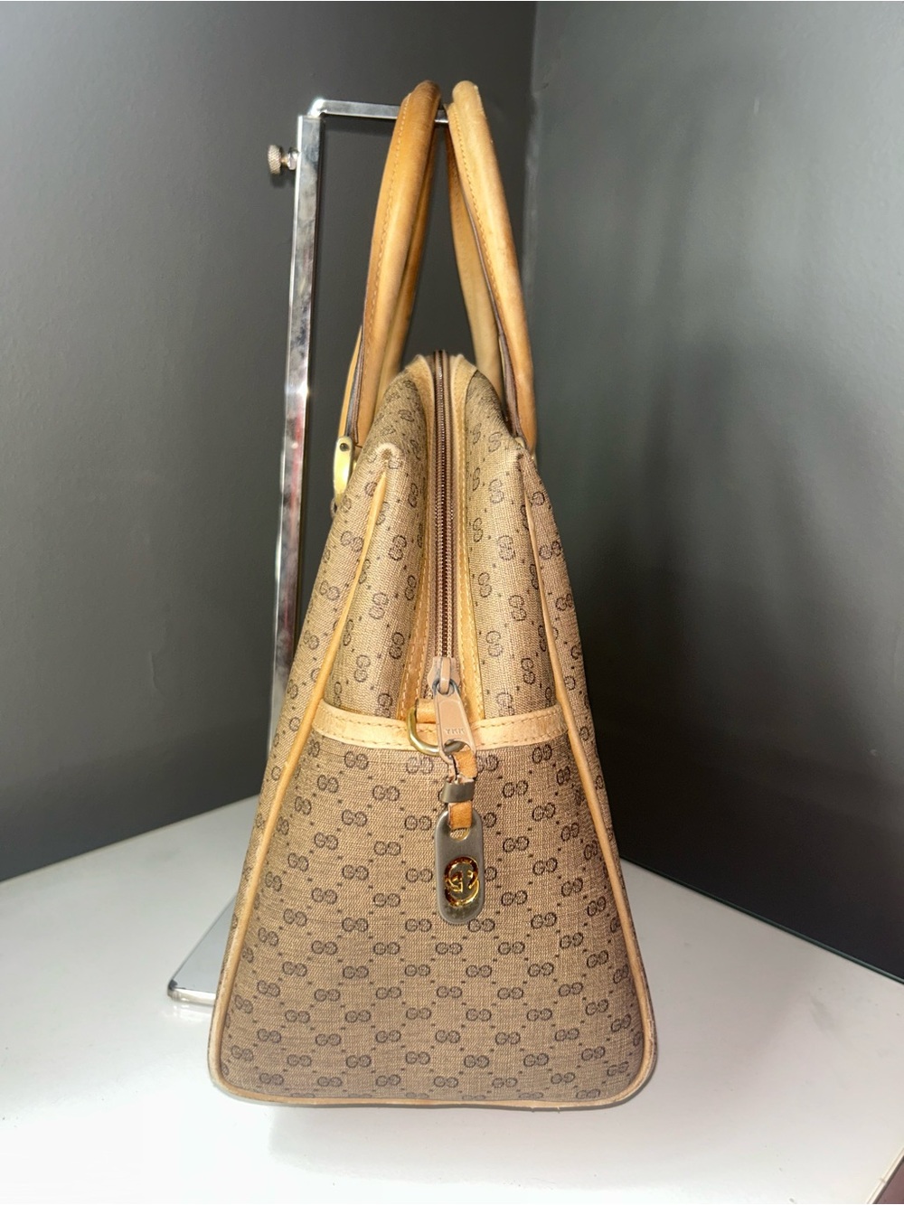 Vintage Gucci Micro GG Tan Coated Canvas Satchel Handbag - Picture 8 of 14